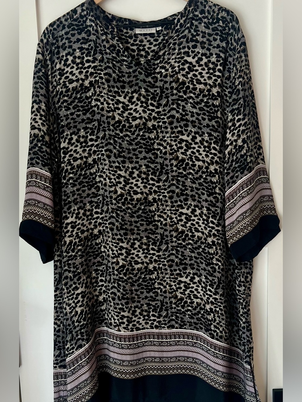 MASAI Copenhagen Leopard High Low Tunic Dress L Black Grey Lagenlook